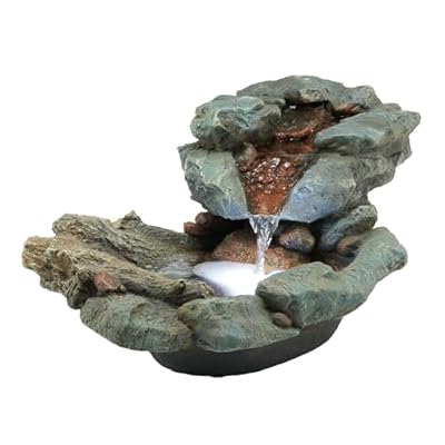 Alpine Corporation 20" Long Indoor/Outdoor River Rock Waterfall Tabletop Fountain with LED Lights