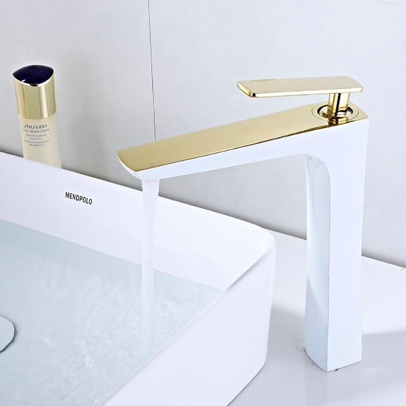 Bathroom Basin Mixe White Gold Finished Sink Faucet Single Handle Deck Vintage Wash Hot and Cold Mixer Tap Crane Brass(Yellow)