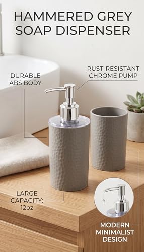 Image of Italian Design Liquid Soap Dispenser| Sanitizer Dispenser | Lotion Dispenser | Shampoo Dispenser | Handwash Bottle | Metallic Grey Finish, 350ml (Grey)