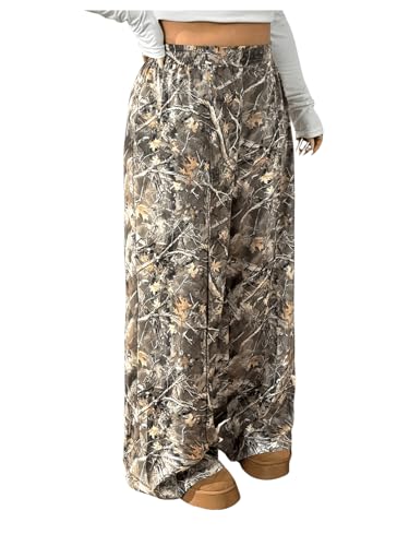 SOLY HUX Women's Plus Size Camo Pants High Waisted Wide Leg Casual Baggy Sweatpants Streewear