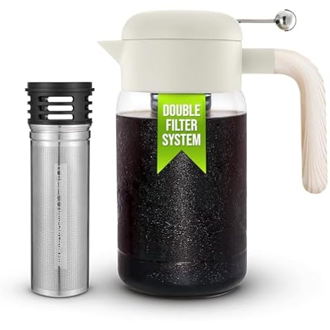 LAFEECA Cold Brew Coffee Maker - Iced Tea Brewer with Airtight Lid - Stainless Dual Ultra Filter - Tritan Pitcher - 1500 ml / 51 oz - Dune Cover