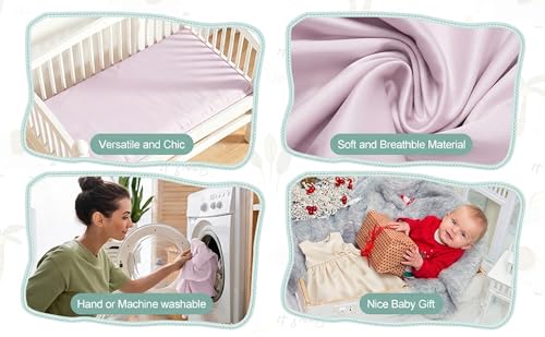 Image of 4 Pack Bassinet Sheets Compatible with 20 inch x 35 inch Newton, Jimglo 3 in 1, HARPPA and Larex 3 in 1 Baby Bassinet, Soft and Skin-Friendly, Purple Flower