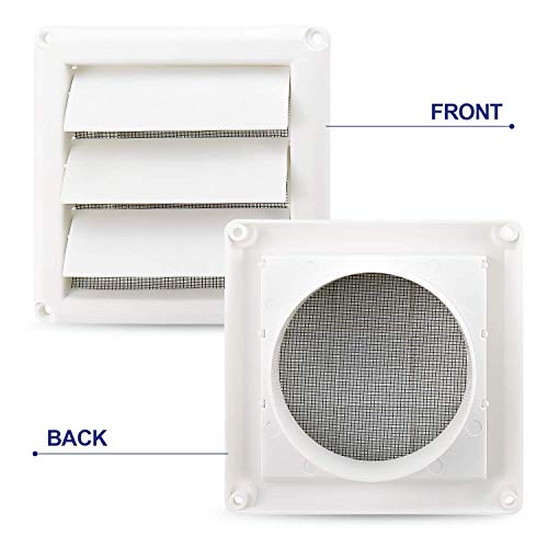 Funmit 4" Dryer Vent Cover For Exterior Wall Vent Hood Outlet Airflow Vent Dryer Air Vent With Screen Includes 4 Screw For Easy Installation (White) #TOP2