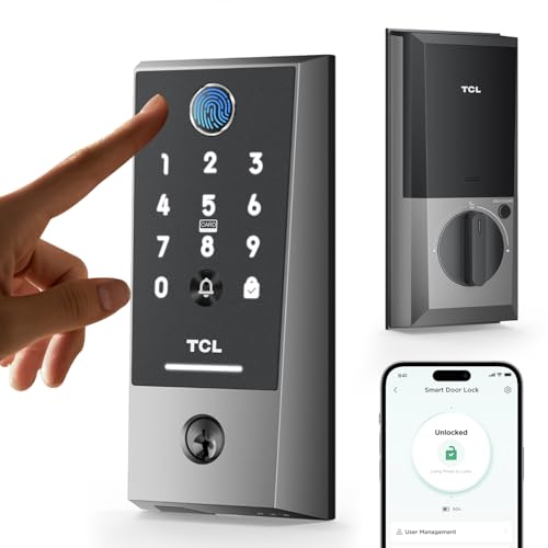 TCL Smart Lock D2 Plus, Keyless Entry Fingerprint Door Lock, Touchscreen Keypad Deadbolt Lock, Built-in Doorbell, Auto Lock, App Control, Alexa, Google Home Compatible, Easy Install for Front Door