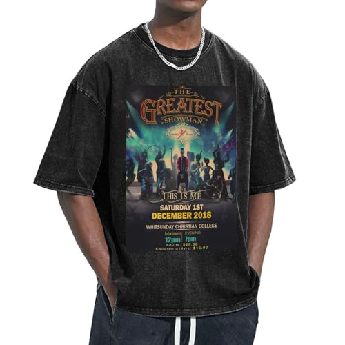 [Auzxnewot] グレイテストショーマン 映画ポスター T シャツ コットン 半袖 夏服 レトロ クルーネック ドロップショルダー スポーツ風 ルーズ 男女兼用 柔らかい 快適 トップス L