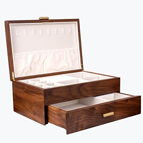 IRIVER BLANK High-end Solid Wood Jewelry Storage Box Ladies Retro Wooden Necklace Jewelry Bracelet Watch Display Box Handmade Wedding Birthday Anniversary Jewelry Collection Box(Double Layer)