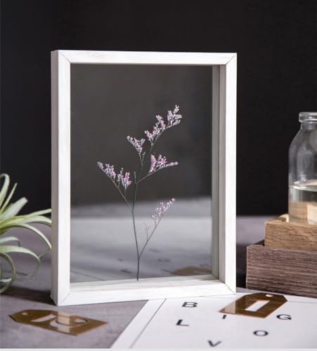 Image of Desi Rang Wooden Rectangular Frame For Wall Decor Table Top Hanging Any Green Or Dry Plant Leaf Picture Photo DIY Gift Home Decoration (White,Rec,7.5X5.5Inch,With Dry Leaf)
