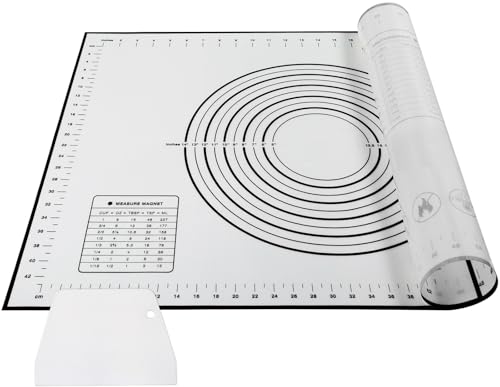 AJOXEL Silikon Backmatte 70x50, Silikonmatte Backen Groß mit Teigkarte, Backunterlage Silikon Rutschfest Knetunterlage mit Messung, Antihafte Teigmatte Ausrollmatte für Teig Fondant Pizza Gebäck Brot