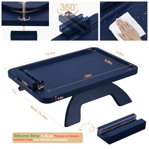 image for SINWANT Couch Armrest Table, Bamboo Couch Arm Table 360° Phone Holder