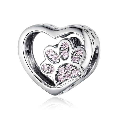 SOUTHPLUS Charms Anhänger Silber 925 Herz Tiere Charms Hund für Armbänder Anhängerperlen Anhängerketten Schmuck Geschenk für Frauen Familie Freunde (Herz Katzen Pfote)