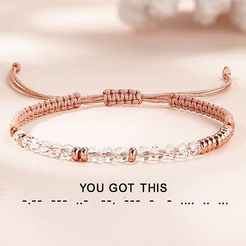 Btysun Morse Code Bracelets for Women Christmas Gift Stocking Stuffers for Teens Pink Braided Bracelets Inspirational Best Friend Birthday Gifts for Her High School Graduation Gifts for Her 2025 Mom Bracelet Jewelry