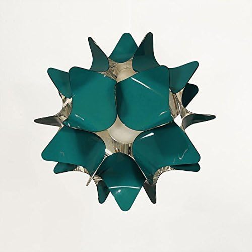Teal lampshade with glossy light reflective inner layer.