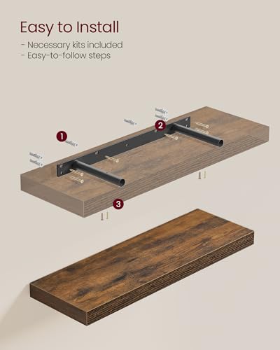 VASAGLE Wall Shelves Set of 5, Floating Shelves, Wall Mounted, 8 x 23.6 x 1.5 Inches, Display Shelves for Picture Frames, Wall Decor, Hanging Shelf for Living Room, Kitchen, Rustic Brown ULWS076B01 - Image 5