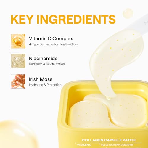 Image of MEDIHEAL Vitamin C Collagen Capsule Eye Patches (60 Count) Radiance & Glow | with Encapsulated Vitamin C | Puffy Eyes & Dark Circles | 70mm Wide Patch | 0.00 Irritating | Korean Hydrogel Under Eye Patch