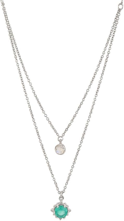 Vanbelle Sterling Silver Jewelry - Rhodium Plated with 925 Stamp - Double Layered Chain Pendant Necklace with Natural Stones - Elegant Handcrafted for Women chain - 16" Long + 2" Extender - Image 2