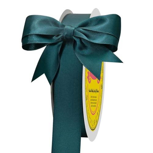 Image of Teal Double Face Satin Ribbon 1 inch X 50 Yards Spool Bright Colors Very Suitable for Weddings Gift Package Wrapping Dancer Wand Sewing Party Hair Bow Invitation Decorations and More