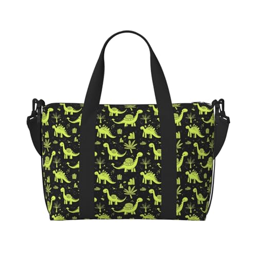 Travel Duffle Bags For Women Men - Cartoon Green Dinosaur Print Personal Item Weekender Overnight Gym Carry On Airport Tote Bag With Strap For Yoga, Travel, Business Trips