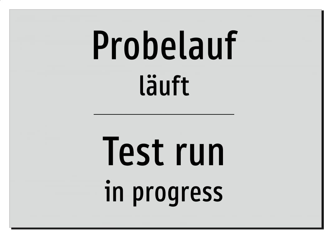 65395-DEEN-T-12 | Probelauf Schild/Aufkleber Deutsch Englisch