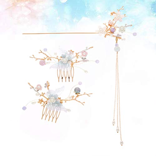 Minkissy DTDWG36K413XRQ16MG4C70 Rhinestone Pearl Flower Hair Stick Hair Comb Chinese Hair Chopsticks Vintage Tassel Hair Pin Chignon Pin Chopsticks Hair Styling Accessories thumb #1