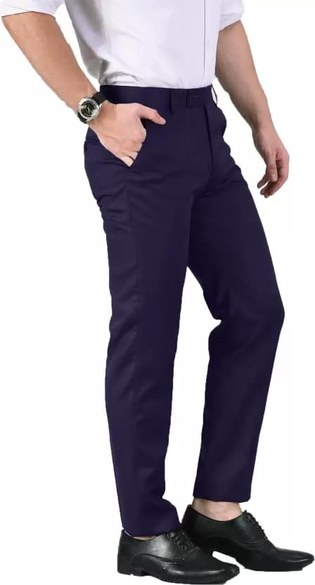 Image of MANIL Men Regular Fit Cotton Blend Trousers, Formal Cotton Trouser