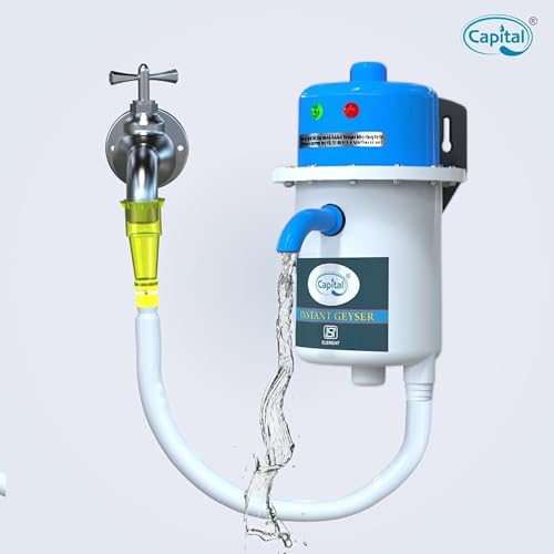 Image of CAPITAL Instant Water Geyser 1 L | Portable Instant Water Heater | ABS Shockproof Body | Auto Safety Cut-Off | Fast Heating for Home, Office, Restaurant & Kitchen Use (Blue-White)