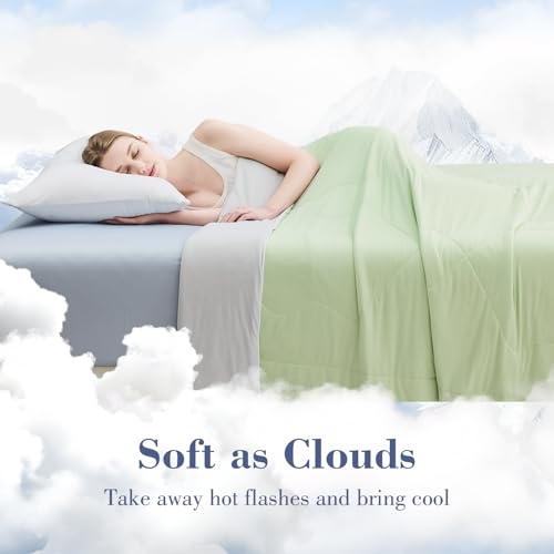 Image of EMME Cooling Comforter King Size, Double Sided Cold 90% Nylon Fabric Fabric Cooling Blanket for Hot Sleepers, Q-Max>0.5 Breathable Summer Quilt for Night Sweater, Lightweight(Green,106 x 90)