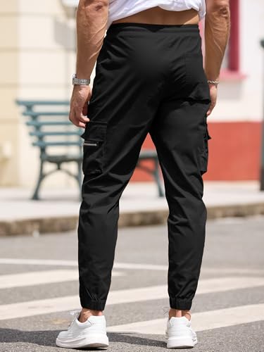 Mens Cargo Jogger Pants Elastic Waist Drawstring Regular with Zipper Pockets Cotton Pants for Men3