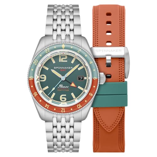 Spinnaker Fleuss GMT �I�[�g�}�`�b�N 43mm, �O���[��(Tropical Green), �u���X���b�g