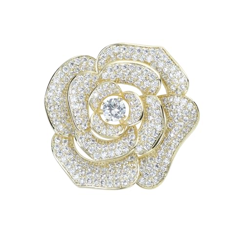 Image of Elegant Crystal Blooming Rose Flower Brooch Lapel Pin Breastpin for Women Birdal Cardigan Hat Scarf Suit Sweater Floral Pins