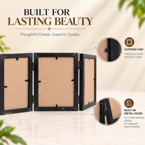 Image of GOLDEN PEACOCK 4x6 Dark Brown 4-Panel Hinged Photo Frame, Foldable