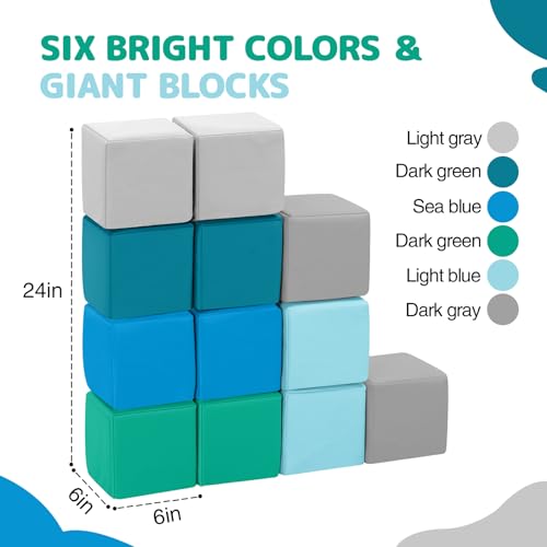 Foam Building Blocks for Kids: 12-Pieces PU Leather Colorful Foam Blocks - Building Toys for Toddler - Giant Stacking Blocks Toys - Soft Indoor Playset for Birthday Gift Preschool Learning (Modern) - Image 3
