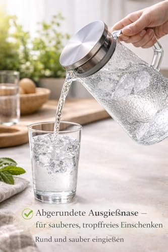 WOODFLAME Glaskaraffe mit Deckel 1.5 Liter, Wasserkaraffe aus Borosilikatglas, Wasserkrug Hitzebeständig, Glaskanne für DIY Getränke, Saft, Tee, Milch,