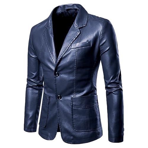 Blazer casual para hombre de cuero clásico con botones miniatura 1