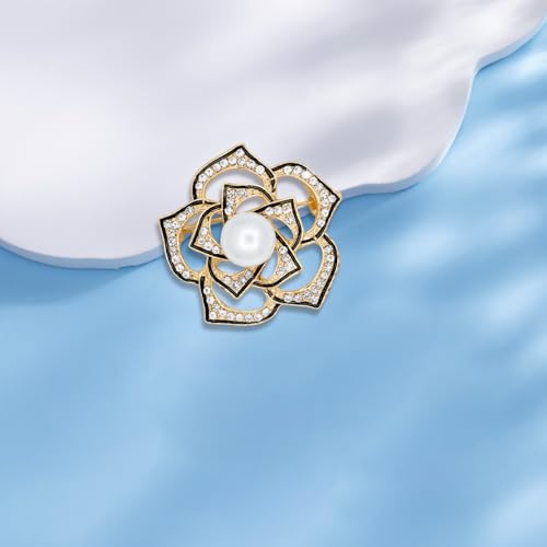 Image of Gold Crystal Flower Wreath Brooches for Womne Elegant Rhinestone Pearl Floral Brooch Pins Fashion Jewelry Brooch pin Accessories for Women Gift