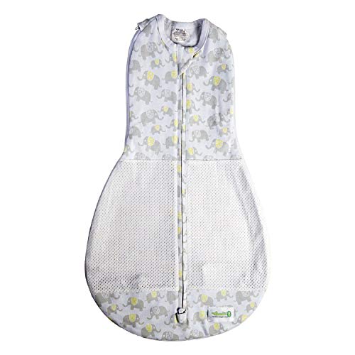 Image of Woombie Grow with Me Air Baby Swaddle, Convertible Swaddle Fits 0-9 Months, Expands to Wearable Blanket for up to 18 Months, Happy Elephants
