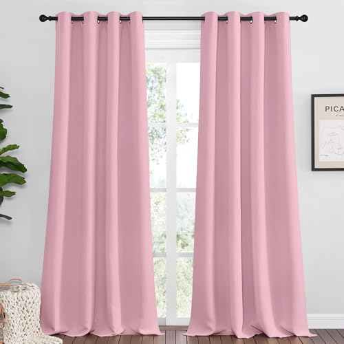 Image of NICETOWN Crystal Pink Blackout Draperies Curtains - Pair of Grommet Top Thermal Insulated Blackout Decorative Curtains for Thanksgiving Day & Christmas Decor(55 inches Wide by 96 inches Long)
