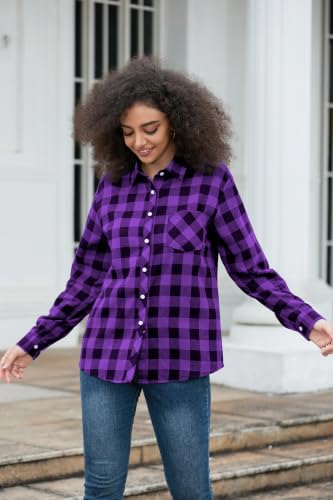 Image of SANGTREE Girls & Women's Long Sleeve Flannel Plaid Shirt Button Down Shirts, 3 Months - US 2XL