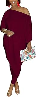 Women's Casual Loose Solid Off Shoulder Irregular Hem Top Elastic Waist ...