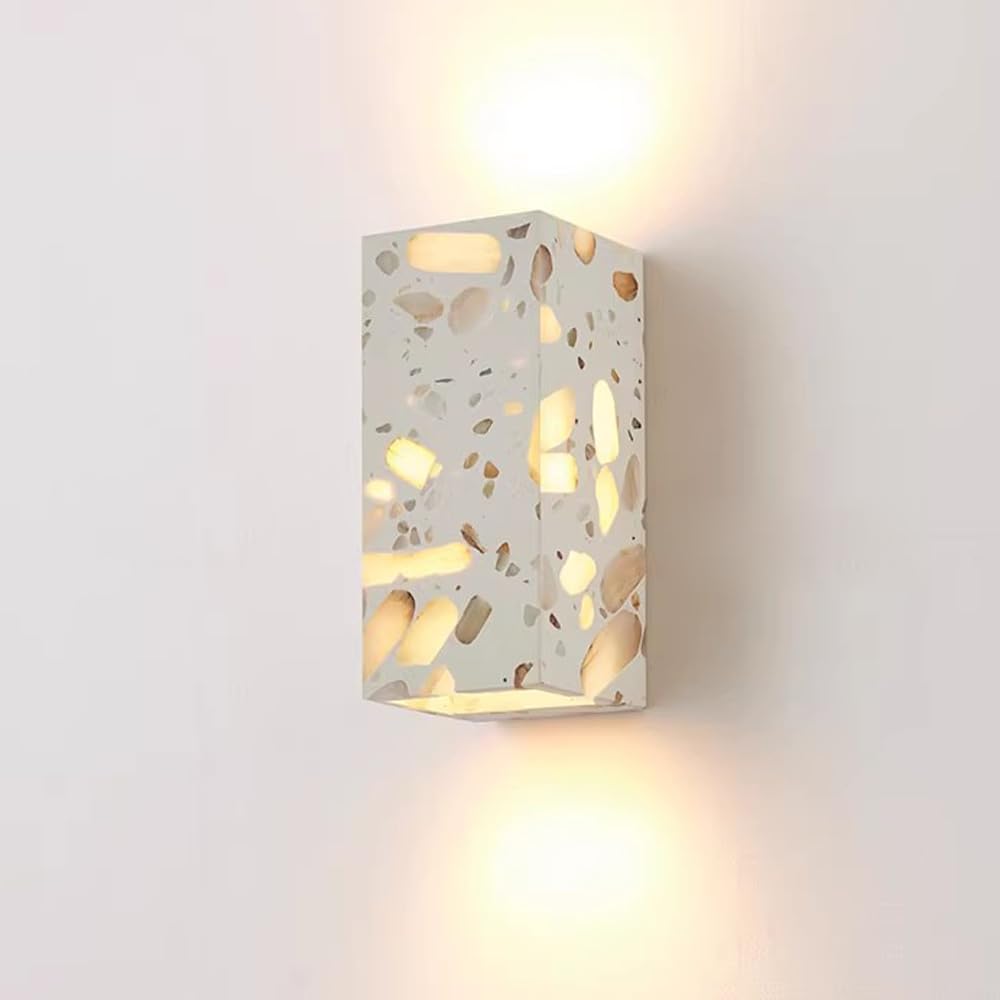 GUOGUOSM Nordic Industrial Style Rectangular Wall Sconce, 6.3in Stone Wall Lamp, Natural Terrazzo Indoor Wall Light, Dining Room Bedside Dresser Decorative Lighting Fixtures