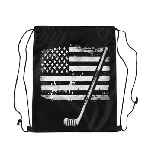 Erosebridal Ice Hockey Drawstring Bags for Trip,Vintage America Flag Drawstring Backpack 13x15.7 for Sport,Hippie Ice hockey Stick Draw String Back Bag,Ice Sports String Backpack3
