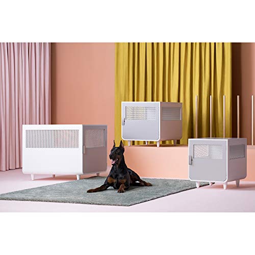 Staart Wooden Indoor Pet Crate/Kennel And End Table Console Décor Furniture- Medium 23' X 30' X 24'- Alpine White And Light Gray #TOP3
