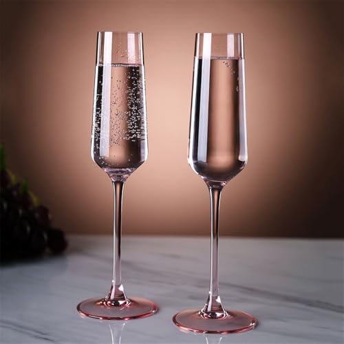 Copas de champán de cristal rosa perfectas para citas románticas y cenas 7