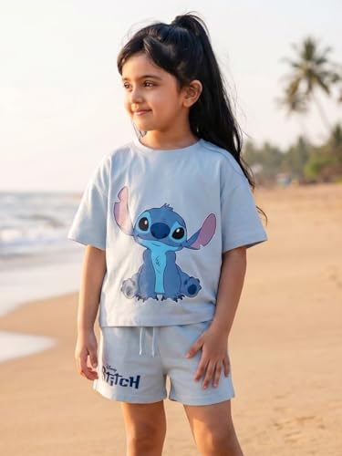 Image of Nap Chief Kids Cotton Disney Character Co ord Set for Girls, T Shirt and Shorts for Casual Wear