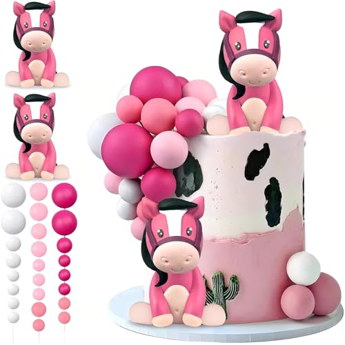 Accessoires de gâteau poney rose pour cadeaux de fête enfants