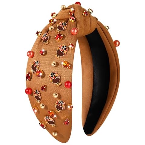 boderier ThanksgivingTurkey Headband Jeweled Crystal Embellished Knotted Headband for Women Fall Holiday Hairband Hair Accessories (Turkey Charms) Cover