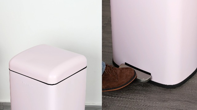 Image of happimess Betty 8 Gal Step Trash Can Soft-Close Lid, Blush Pink | Removable Liner, Semi-Rectangular, Steel Pedal, Iron Powder Coated, 27 inch Height, Non-Skid Base