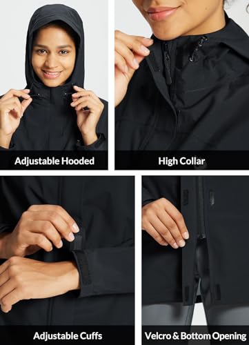 baleaf Women's Rain Jacket Waterproof Lightweight Long Raincoat Travel Outdoor Hooded Windbreaker4
