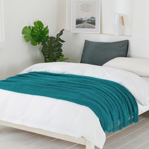 BOURINA Teal Throw Blanket 50 x90 Inches Throw Textured Solid