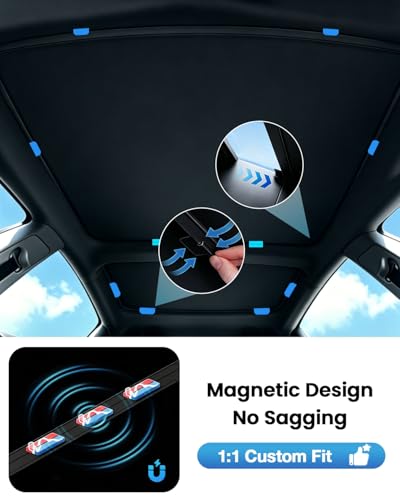 Image of LOWEEY 2026 Upgraded Tesla Model 3 Sunshade Roof, UPF200+ Roof Sunshade with Storage Bag, No-Sag&No-Gaps Heat Insulation Foldable Roof Shade,Tesla Accessories for My 2020-2026,Black