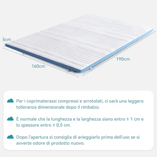 Amazon Basics - Topper Matrimoniale 160 x 190 cm in Memory Foam, 5 cm Coprimaterasso con Angoli Elastici, Bianco - 10